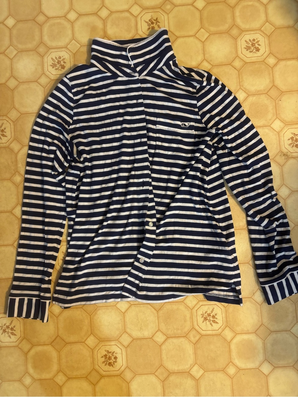 Vineyard Vines Navy & White Striped Long-Sleeve Top